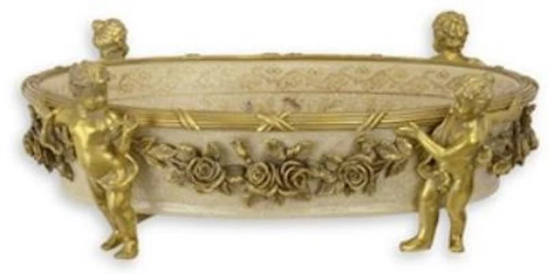 Casa Padrino Luxus Barock Porzellan Schale mit Blumenmuster, beige und bronze, Durchmesser 31,5 x H. 12 cm