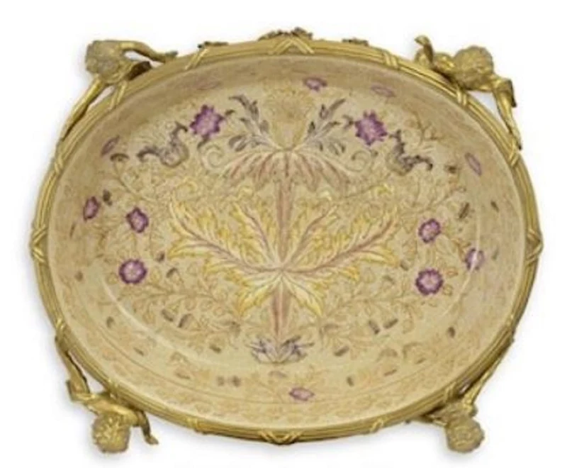 Casa Padrino Luxus Barock Porzellan Schale mit Blumenmuster, beige und bronze, Durchmesser 31,5 x H. 12 cm