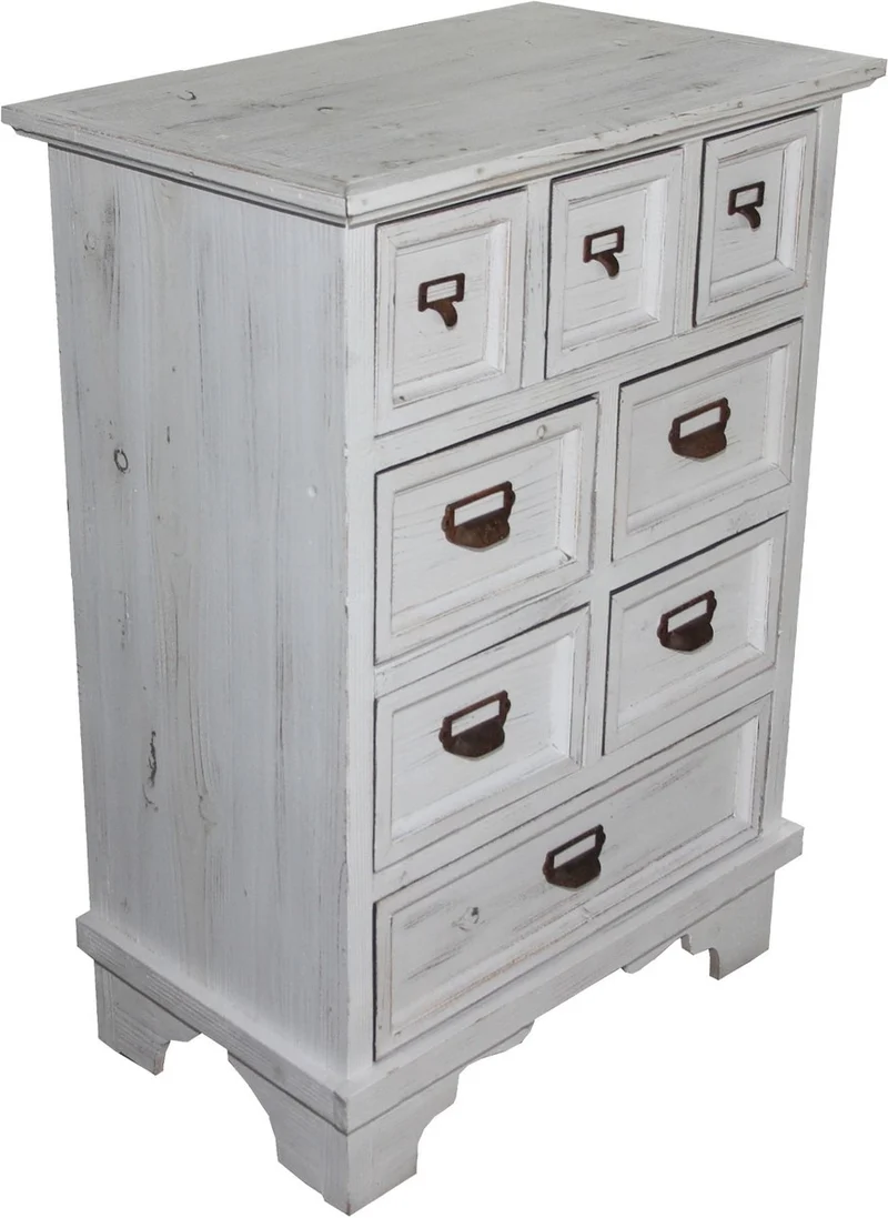 Casa Padrino Shabby Chic Landhaus Stil Kommode mit 8 Schubladen Antik Weiß B 64 cm, H 90 cm