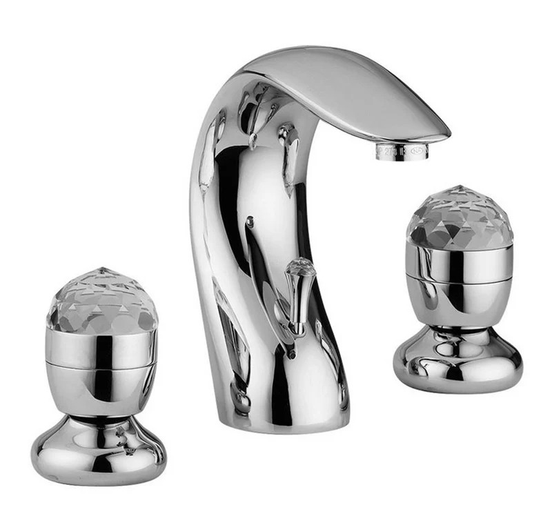 Luxus Bad Zubehör - Jugendstil Retro Waschtisch Armatur Dreilochbatterie Serie Cristallo - Made in Italy