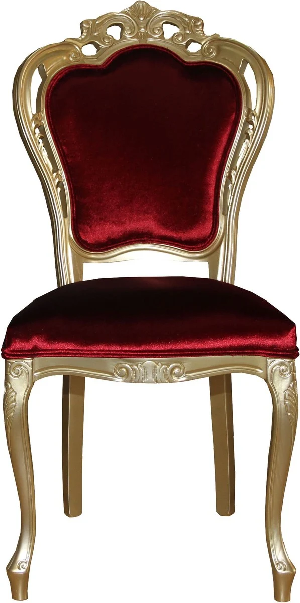 Casa Padrino Luxus Barock Esszimmer Stuhl in Bordeauxrot/Gold - Designer Stuhl - Luxus Qualität