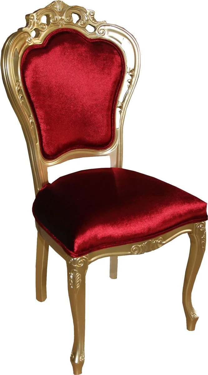 Casa Padrino Luxus Barock Esszimmer Stuhl in Bordeauxrot/Gold - Designer Stuhl - Luxus Qualität