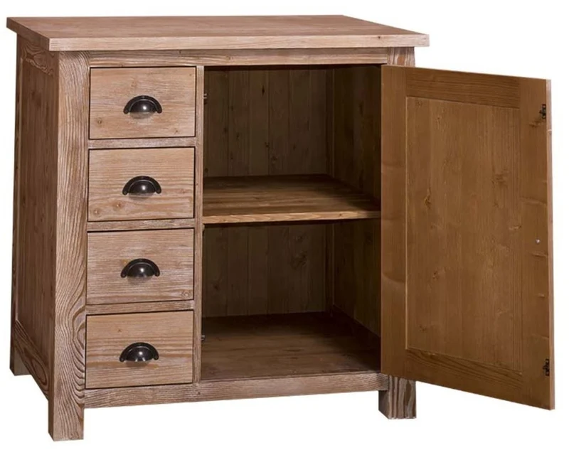 Casa Padrino Landhausstil Küchenschrank Naturfarben 92 x 65 x H. 90 cm - Küchen Unterschrank mit Tür und 4 Schubladen