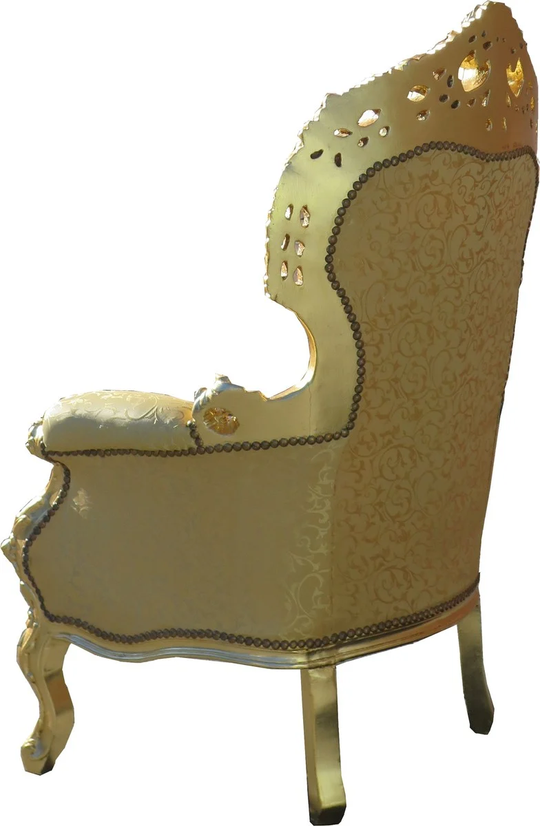Casa Padrino Barock Wohnzimmer Set Versailles II Gold Muster / Antik Gold - 3er Sofa + 2 Sessel