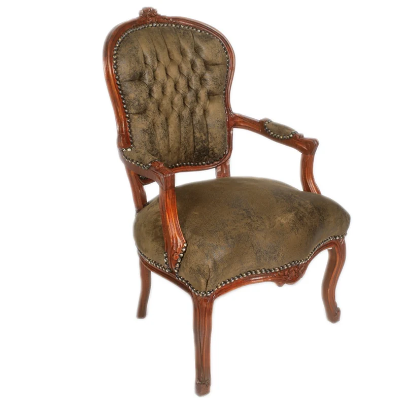 Casa Padrino Barock Salon Stuhl Braun Lederoptik / Braun - Möbel Antik Stil