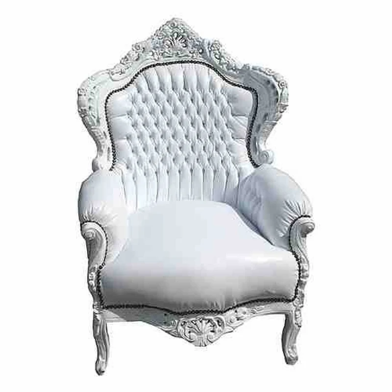 Casa Padrino Barock Sessel King im Antik Stil Weiß / Weiß Lederoptik, 120 x 85 x 85 cm