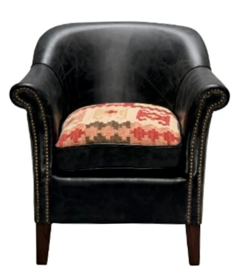 Casa Padrino Luxus Echtleder Sessel im englischen Stil Schwarz 75 x 75 x H. 78 cm