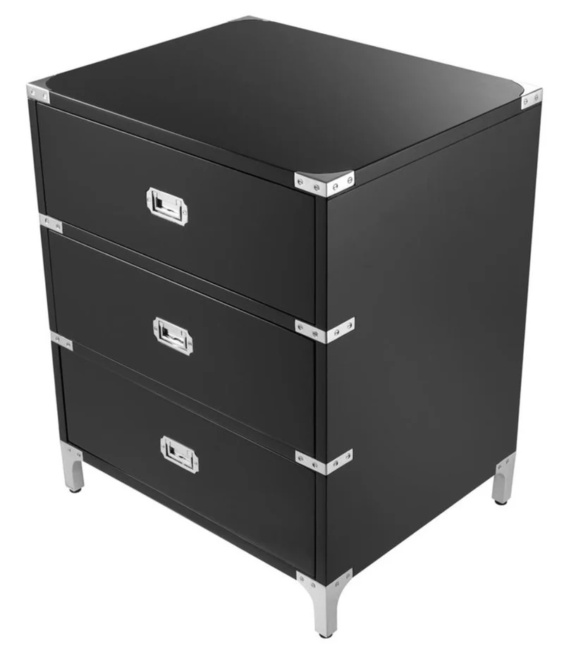 Casa Padrino Luxus Beistelltisch mit 3 Schubladen Schwarz 71 x 40,5 x H. 74 cm - Wohnzimmermöbel