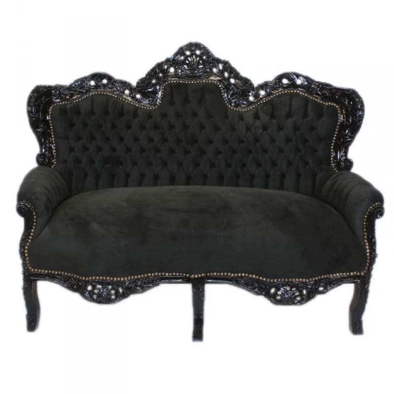 Casa Padrino Barock 2er Sofa Master Schwarz / Schwarz, Breite ca. 160 cm - Prunkvolle Wohnzimmer Couch
