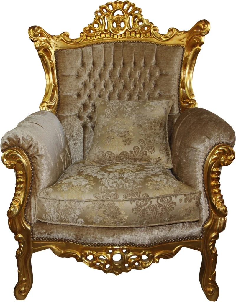 Casa Padrino Barock Sessel Al Capone im Antik Stil, Braun-Creme Muster mit Gold, 128 x 90 x 80 cm