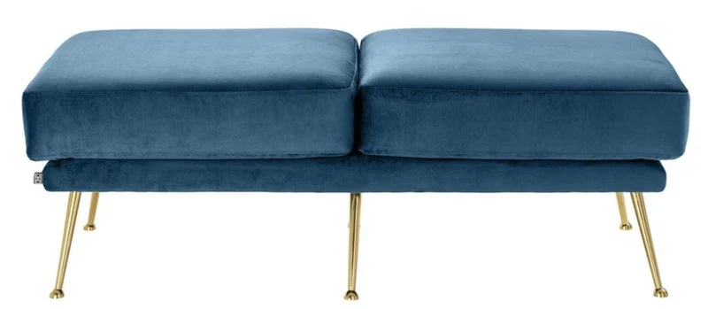 Casa Padrino Luxus Sitzbank Blau / Messingfarben 125 x 58 x H. 45 cm - Designermöbel