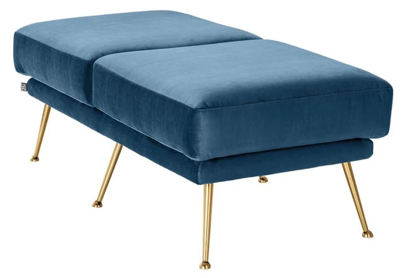 Casa Padrino Luxus Sitzbank Blau / Messingfarben 125 x 58 x H. 45 cm - Designermöbel