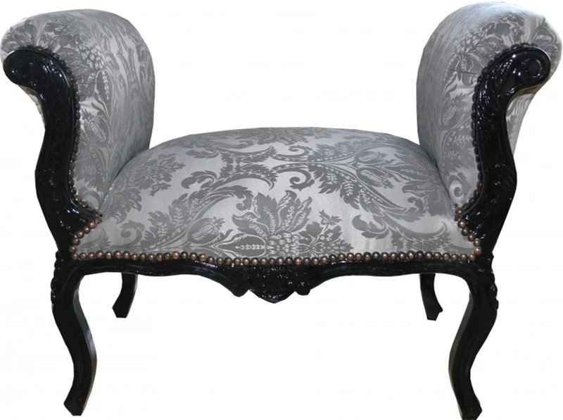 Casa Padrino Barock Schemel Hocker Grau Muster / Schwarz - Sitzbank - Limited Edition