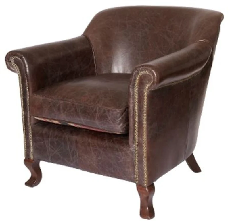 Casa Padrino Luxus Echtleder Sessel im englischen Stil Dunkelbraun 88 x 81 x H. 79 cm