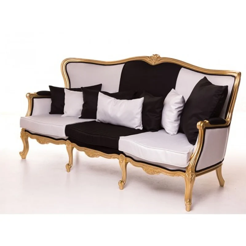 Casa Padrino Luxus Barock Sofa 210 cm - Barock Sitzbank in Schwarz Weiß und Gold - Prunkvolles Design