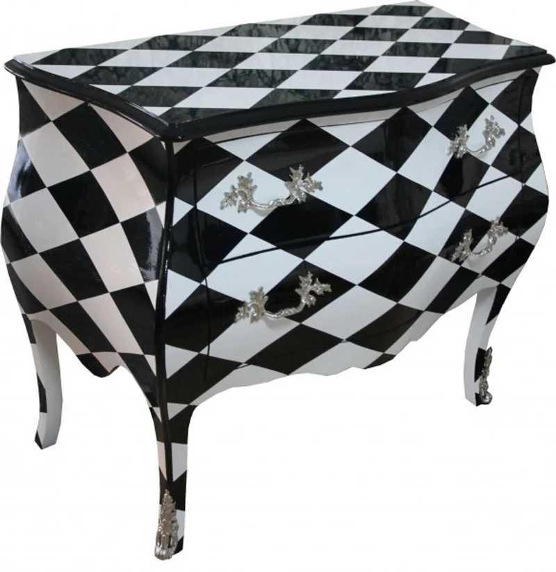 Casa Padrino Barock Kommode Karo Schwarz/Weiß 104 x 52 x 83 cm - Handgefertigte Luxus Kommode aus Massivholz
