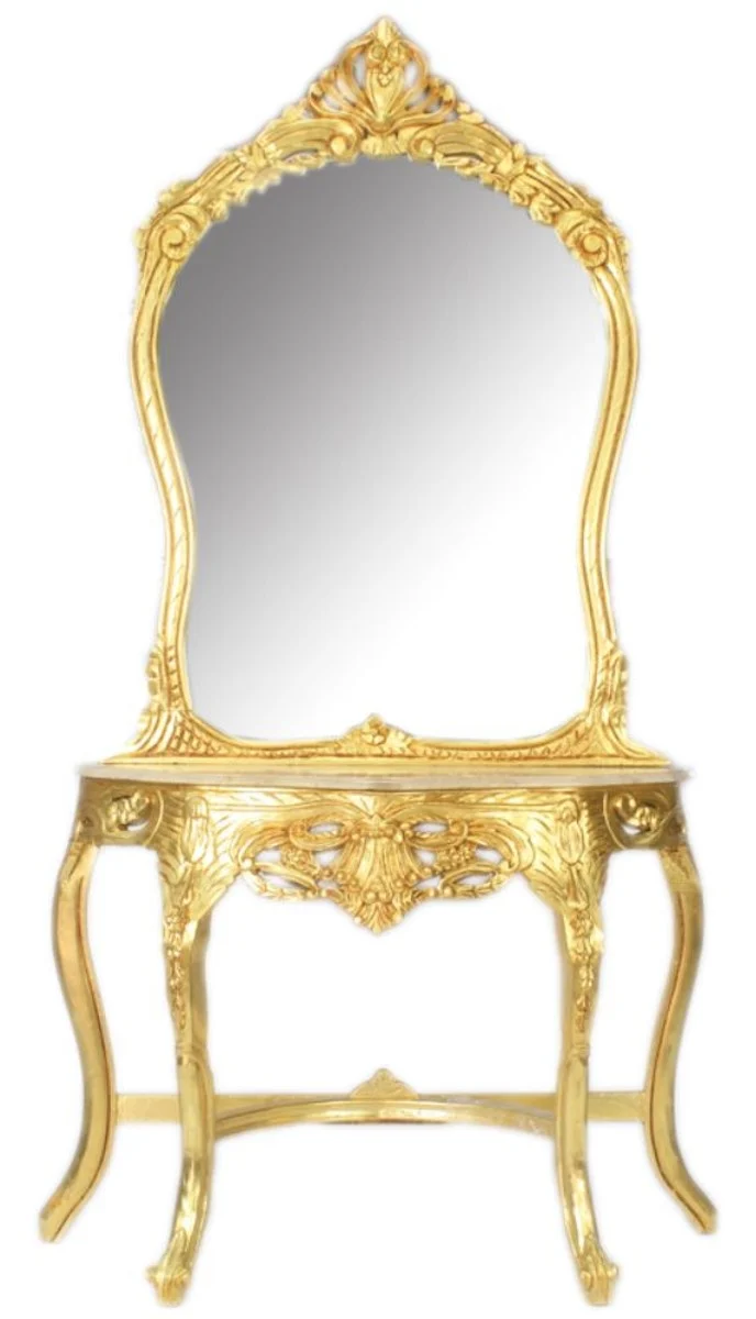 Casa Padrino Barock Spiegelkonsole Gold / Creme 95 x 40 x H. 190 cm - Barockstil Schminkkonsole