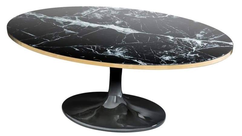 Casa Padrino Luxus Couchtisch Oval Schwarz / Messingfarben 120 x 60 x H. 50,5 cm - Eleganter Wohnzimmertisch