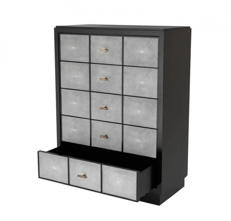 Casa Padrino Luxus Mahagoni Kommode - Schwarz / Grau / Antik Messing - 96,5 x 47,5 x H. 130 cm
