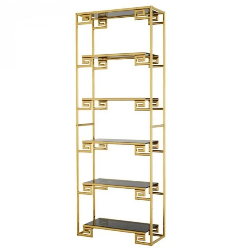Casa Padrino Luxus Regal Schrank aus rostfreiem Stahl in Gold mit Rauchglas 85 x 36 x H. 230 cm