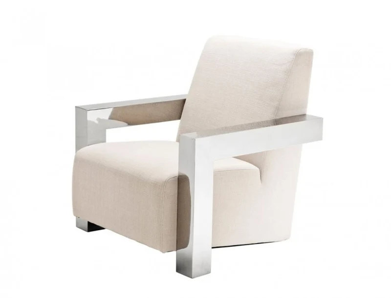 Casa Padrino Luxus Designer Art Deco Lounge Sessel - Rostfreier Stahl / Panama Natural - 84 x 85 x 85 cm
