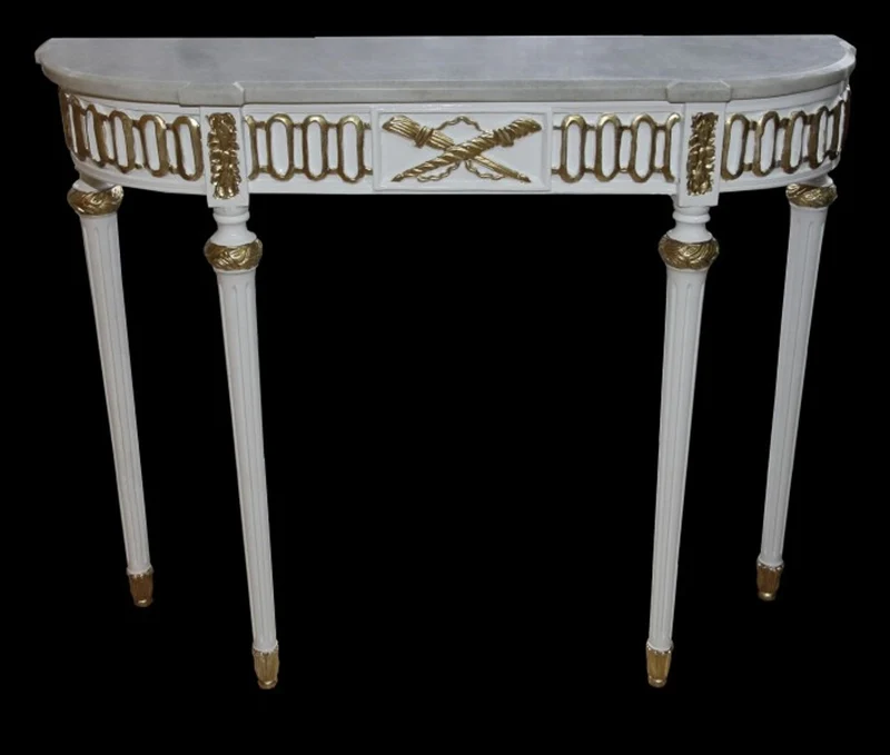 Casa Padrino Barock Konsolentisch mit Marmorplatte, Weiss/Gold 112 cm - Antik Stil Wandtisch