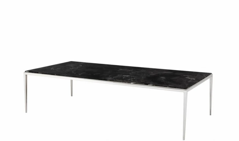 Casa Padrino Luxus Art Deco Designer Couchtisch Nickel mit Marmorplatte - 160 x 78 x H. 40 cm