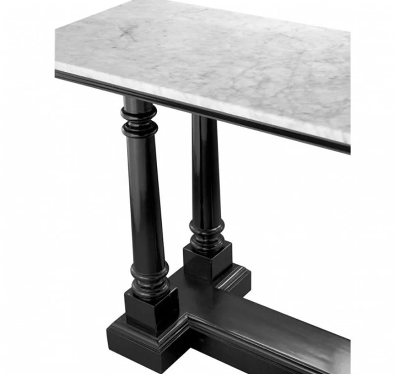 Casa Padrino Luxus Konsole im Barockstil aus Mahagoni Holz in Schwarz mit weißer Marmorplatte 160 x 50 x H. 81 cm