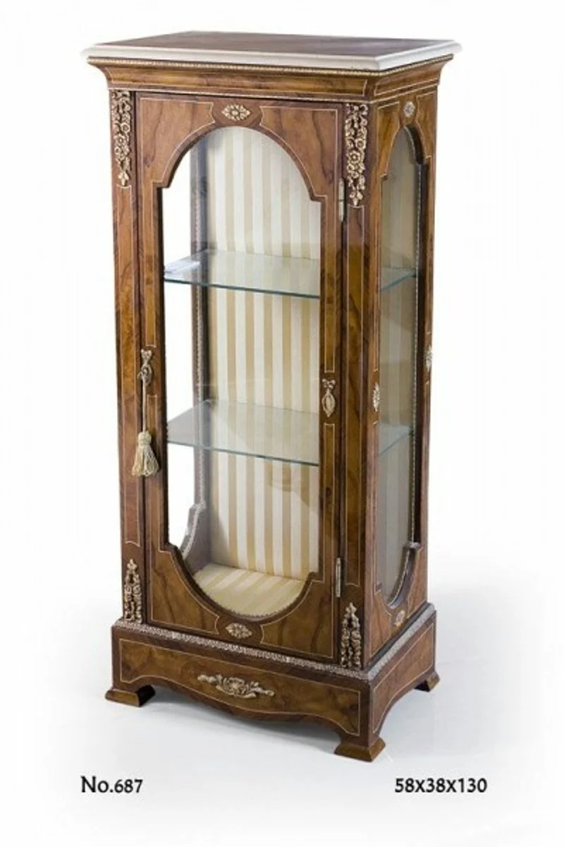 Casa Padrino Barock Vitrine in Dunkelbraun Creme Gold - 58 x 38 x H. 130 cm - Barock Möbel