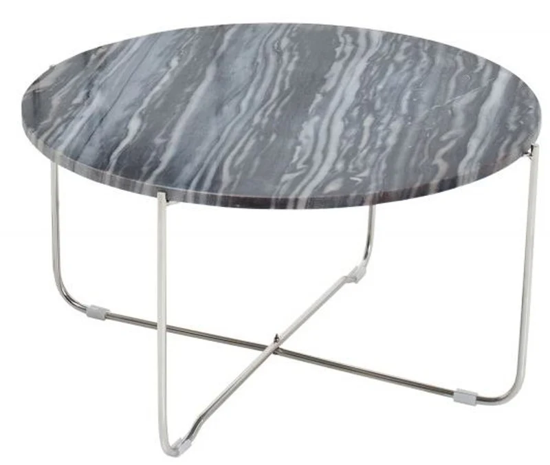 Casa Padrino Designer Beistelltisch mit Marmorplatte Ø 60 cm Grau / Silber H. 33 cm - Unikat