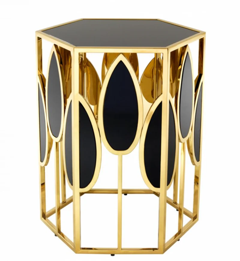 Casa Padrino Luxus Art Deco Designer Beistelltisch Gold mit schwarzem Glas 54 x 46,5 x H. 65,5 cm
