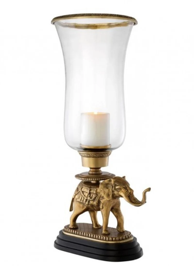 Casa Padrino Luxus Kerzenhalter Elefant Messing Finish mit Granit Sockel, 30,5 x 24 x 64 cm