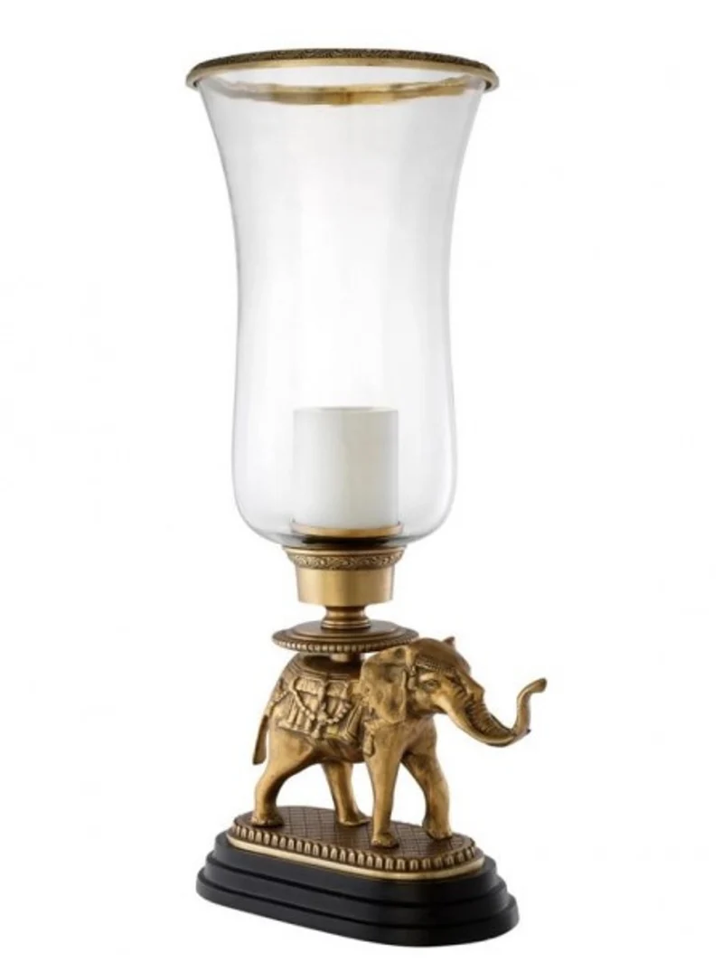 Casa Padrino Luxus Kerzenhalter Elefant Messing Finish mit Granit Sockel, 30,5 x 24 x 64 cm