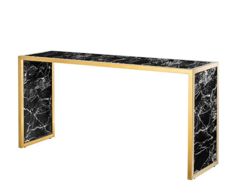 Casa Padrino Luxus Konsole Gold mit schwarzem Kunstmarmor - 150 x 40 x H. 75 cm
