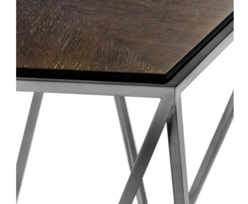 Casa Padrino Luxus Art Deco Designer Beistelltisch - Schwarz-Nickel und Holzkohle Eichenfurnier - 57 x 57 x H. 55 cm