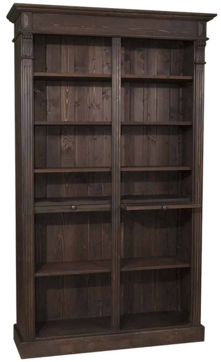 Casa Padrino Landhausstil Bücherschrank aus massivem Kiefernholz in Dunkelbraun 119 x 39 x H. 197 cm - Wohnzimmer Regalschrank
