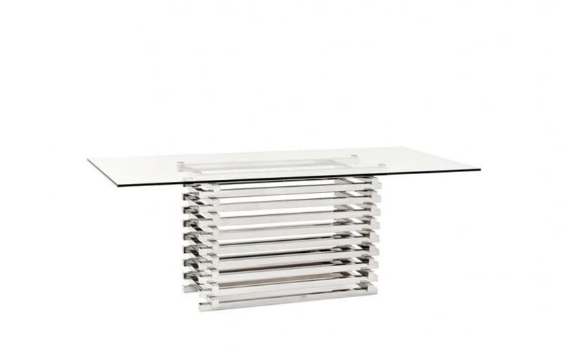 Casa Padrino Designer Luxus Esstisch aus poliertem Edelstahl und Glas, 200 x 90 x H. 76 cm