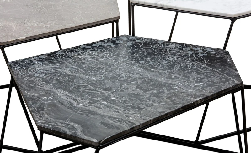 Casa Padrino Designer Couchtisch Set Weiß / Grau / Schwarz mit Muster - Luxus Wohnzimmermöbel
