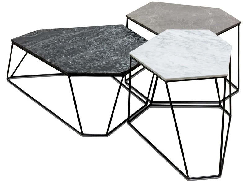 Casa Padrino Designer Couchtisch Set Weiß / Grau / Schwarz mit Muster - Luxus Wohnzimmermöbel