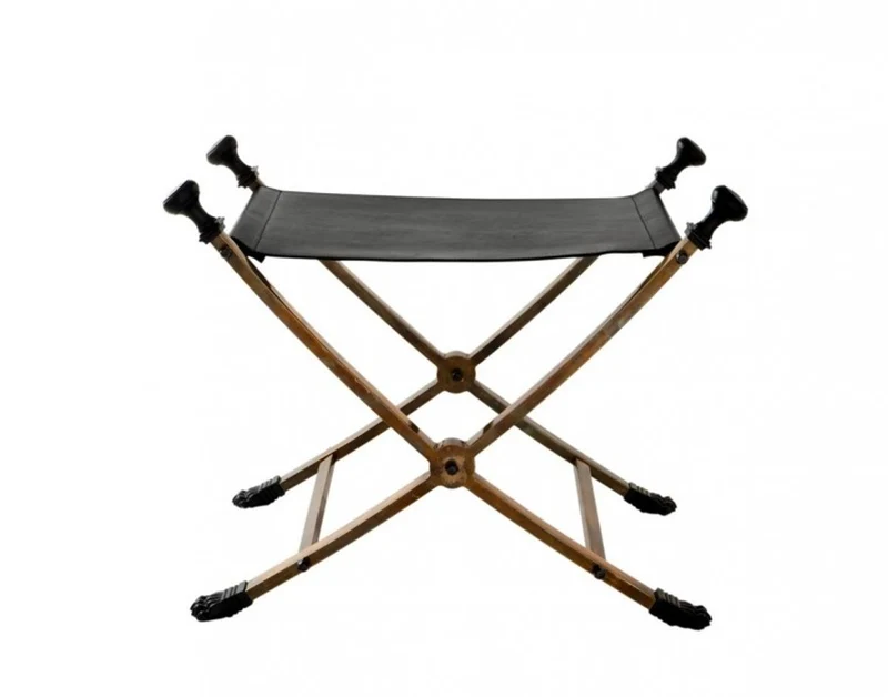 Casa Padrino Luxus Hocker Vintage Messing mit schwarzem Leder 61 x 46 x H. 48 cm - Limited Edition