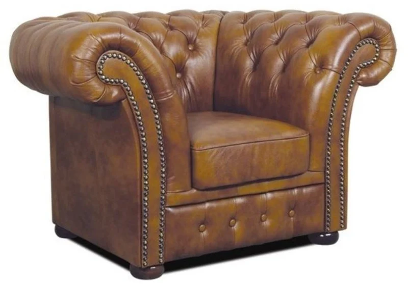 Casa Padrino Chesterfield Echtleder Sessel Braun 110 x 90 x H. 80 cm - Luxus Wohnzimmermöbel