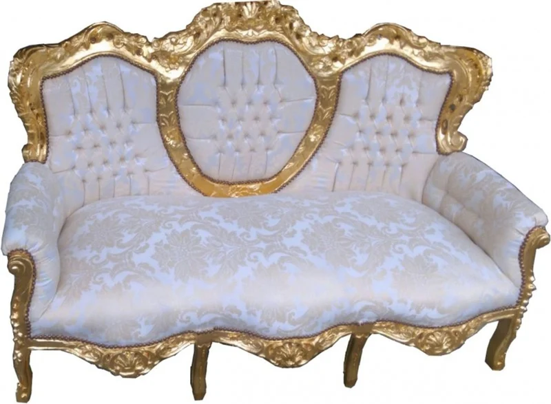 Casa Padrino Barock 3-er Sofa King Creme Muster Gold 184 x 81 x 125 cm - Luxus Wohnzimmer Möbel