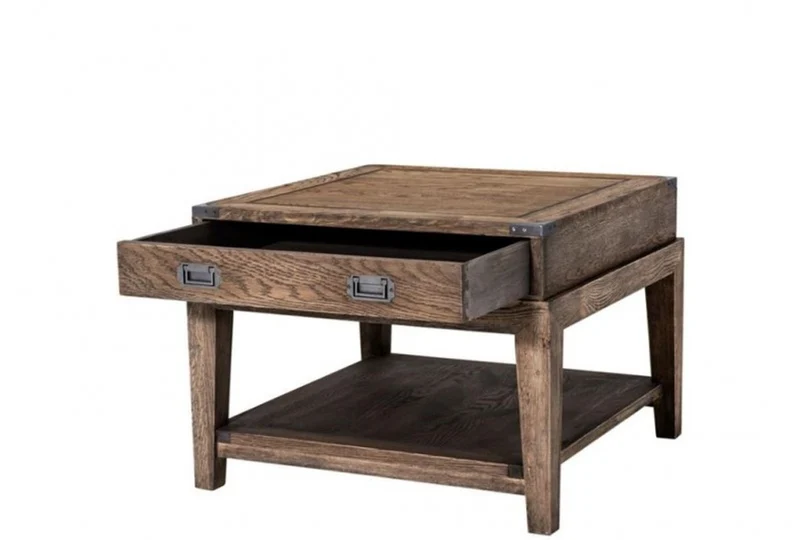 Casa Padrino Luxus Art Deco Designer Beistelltisch aus Eichenholz und Zink - Geräucherte Eiche / Anthrazit - 67,5 x 67,5 x H. 50,5 cm