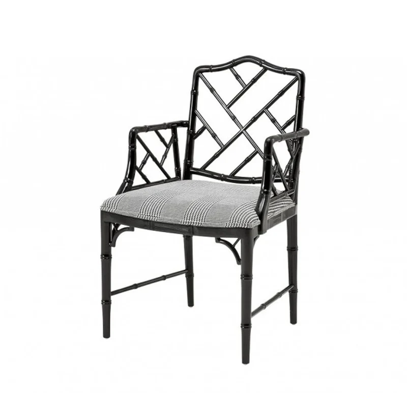 Casa Padrino Luxus Mahagoni Esszimmer Stuhl mit Armlehne Schwarz - Limited Edition