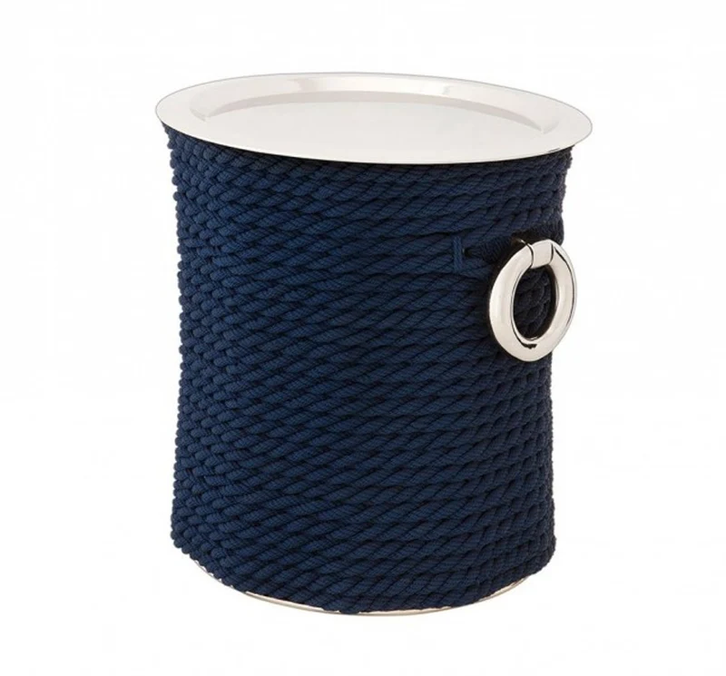 Casa Padrino Luxus Art Deco Designer Beistelltisch in Nickel mit blauem Seil - 48 x H. 51 cm