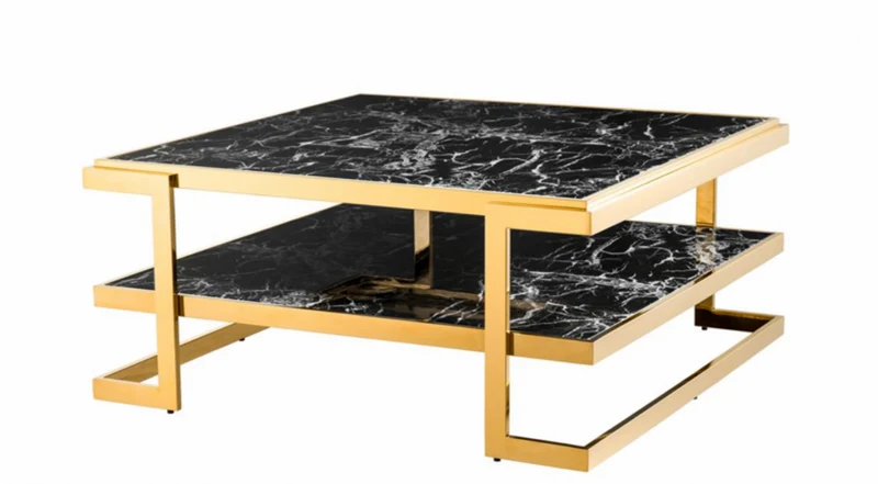 Casa Padrino Art Deco Luxus Couchtisch Kunstmarmor Gold finish - 100 x 100 x H. 46 cm
