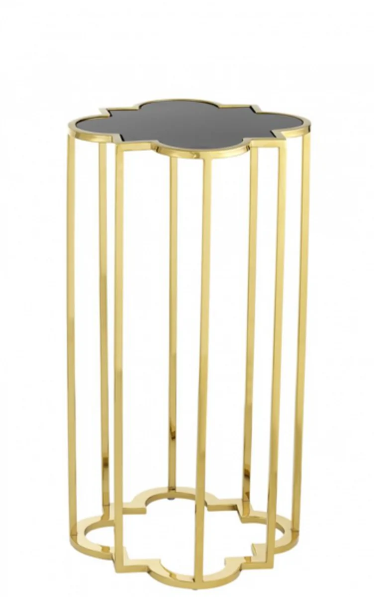 Casa Padrino Luxus Art Deco Designer Beistelltische 2er Set Gold mit schwarzem Glas, 40x40x60 cm und 30x30x55 cm