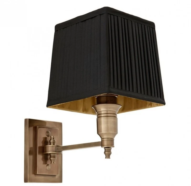 Casa Padrino Luxus 1-flammige Messing Wandleuchte mit schwarzem Stoffschirm - 14 x 22 x 27 cm
