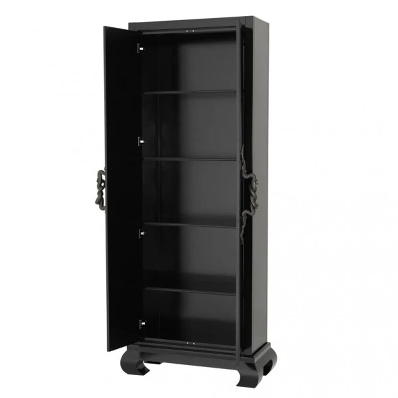 Casa Padrino Luxus Schrank Schwarz aus Massivholz mit Bronze Schlangen Griffen - 95 x 47 x H. 224 cm