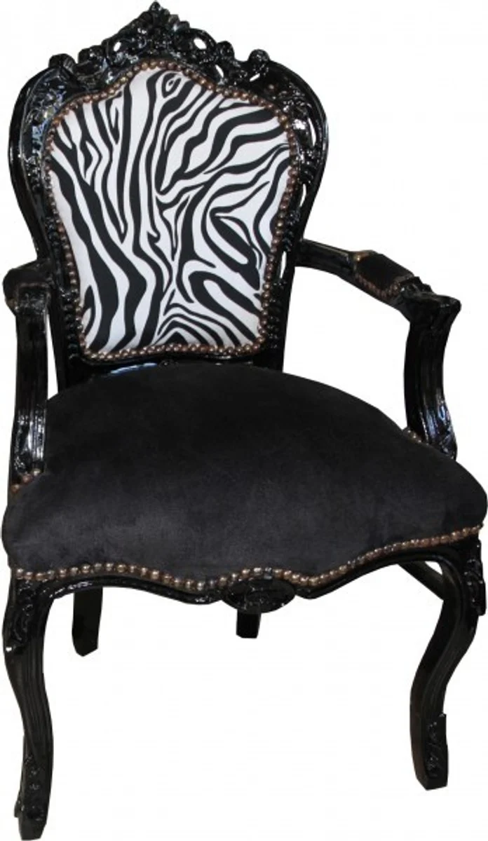 Casa Padrino Barock Esszimmer Stuhl Schwarz / Zebra / Schwarz mit Armlehnen - Möbel Antik Stil